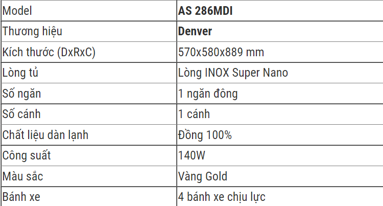 Tủ Đông Denver AS 286MDI 120 Lít