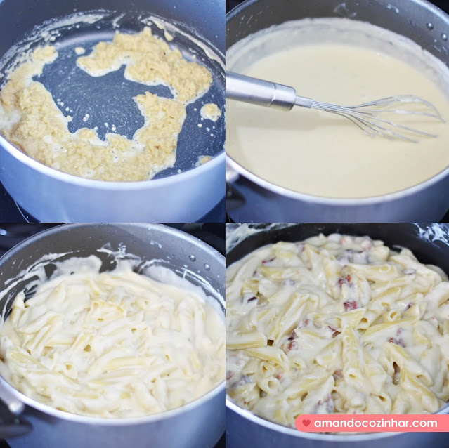 receita de macarrão fácil com molho de queijo e bacon