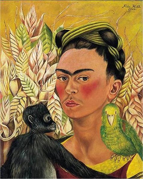 Self Portrait with Monkey and Parrot, Frida Kahlo, 1942