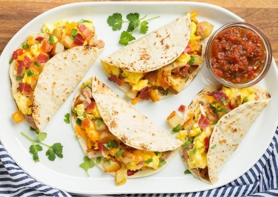 BREAKFAST TACOS WITH FIRE ROASTED TOMATO SALSA