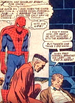 Amazing Spider-Man #52, john romita, spider-man watches as fred foswell lays dead on the floor with j jonah jameson kneeling over his body