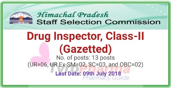 Drug Inspector Recruitment under the Department of Health & Family Welfare, HPSSC