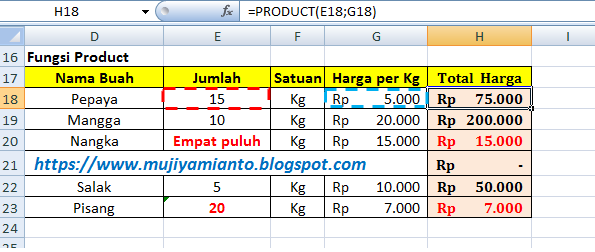 perkalian data-data dalam tabel