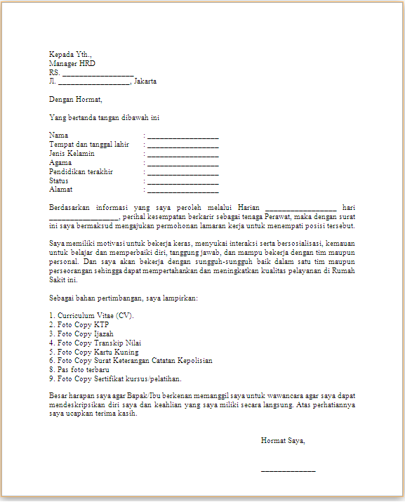 Surat Lamaran Kerja Kosong - ben jobs