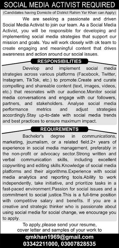 Social Media Activist Jobs in Private Company