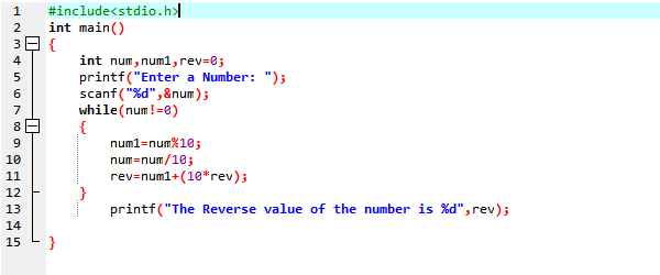 C programme to reverse a number using while loop
