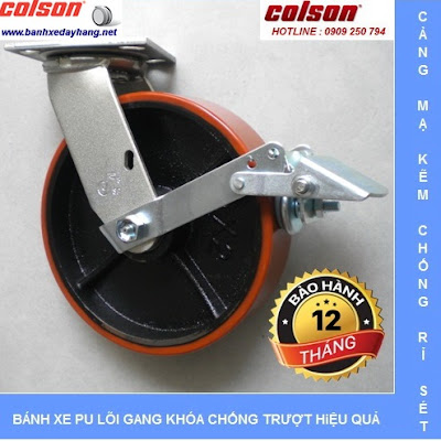 Bánh xe PU đỏ lõi Gang, Bánh xe PU tải trọng cao ( 315 - 550kg ) www.banhxeday.xyz