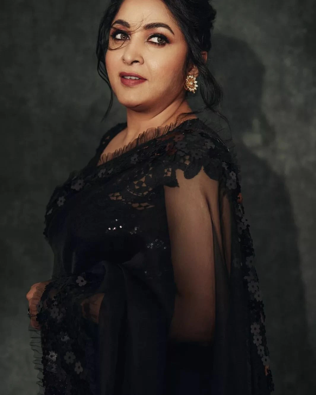 Actress Ramya krishnan black transparent saree Pics