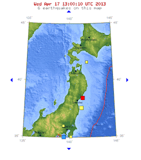 Epicentro sísmo 5,8 grados en Japon, 17 de Abril de 2013