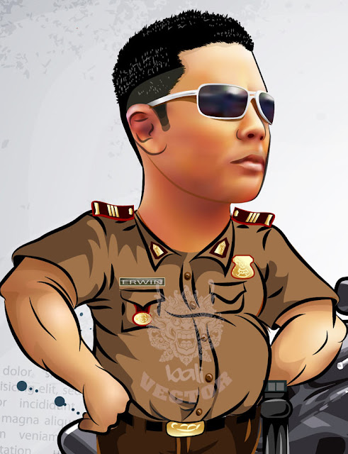 Karikatur Pak Polisi Bersama Motornya Jasa karikatur vector