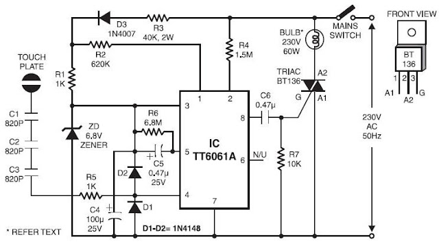 A series of simple touch sensors, Touch switch circuit on off, Switch light touch, Switch touch transistor, Touch switch with ic, Switch transistor to turn on relay, Touch sensor on off, Transistor as switch v