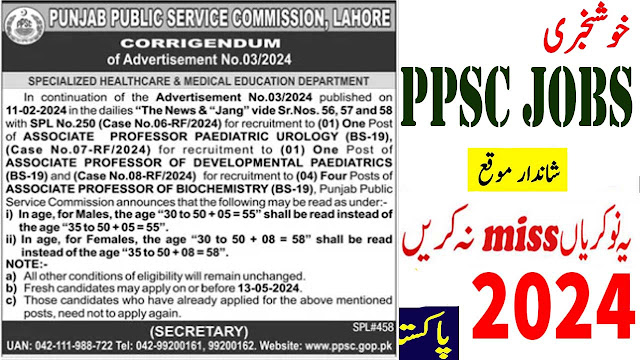 Latest PPSC Jobs 2024 Correction of Advertisement No 3