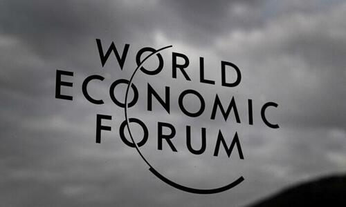 A sign of the World Economic Forum (WEF) is seen at the Congress centre during its annual meeting in Davos on May 23, 2022.