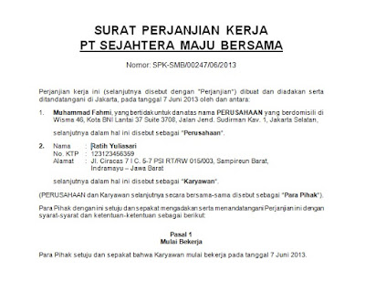 [.doc] CONTOH SURAT PERJANJIAN KERJA (KONTRAK KERJA 