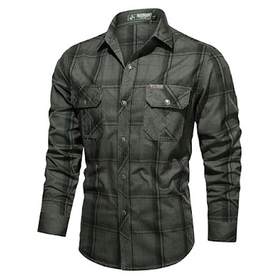 Men's tooling plus size casual shirt autumn cotton plaid long-sleeved shirt