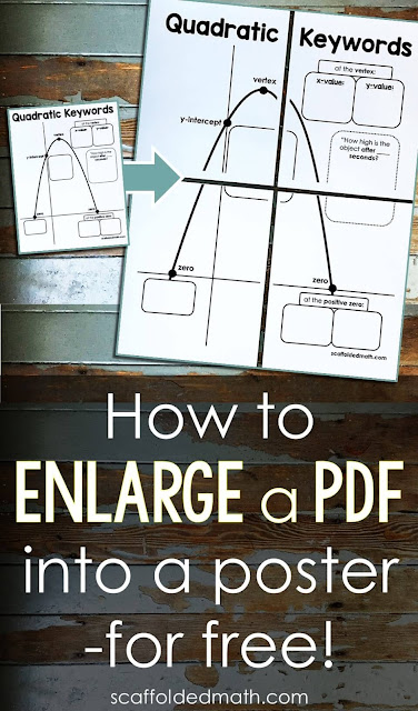 Are you looking for a free way to enlarge a pdf to print on multiple pages? To make a classroom poster for your bulletin board from a pdf?  In this post are 3 simple steps to make this happen. You will be able to enlarge any pdf into a multi-page poster to hang in your classroom.