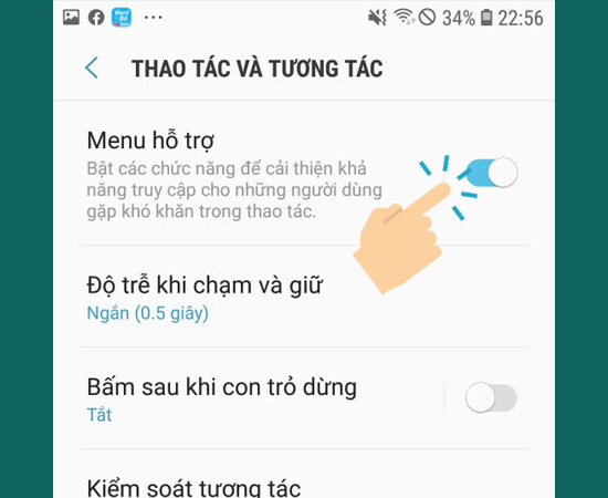 Bật Menu hỗ trợ để bật phím home ảo