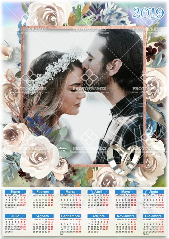 Plantilla para fotocalendario de bodas para el año 2019