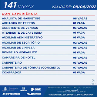 141 vagas de emprego no Sine Teresópolis