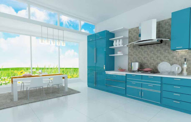 Dapur minimalis warna biru