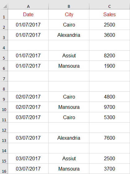 حذف الصفوف الفارغة في برنامج Excel