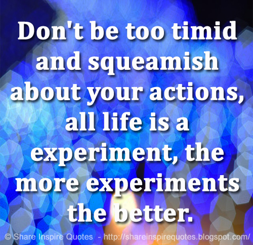 Don't be too timid and squeamish about your actions, all life is a experiment, the more experiments the better.