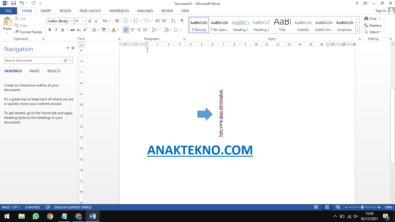 Cara mengubah tulisan horizontal menjadi vertikal di Word