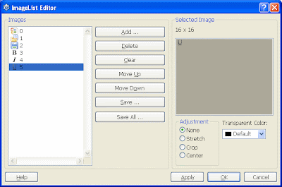 Toolbar icons in the Image List editor