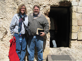 Mrs. and Dr. Leo Percer in front of the Garden Tomb