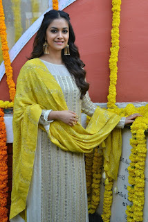 Keerthy Suresh in Yellow Dress With Cute and Lovely Smile for New Movie Launch 3