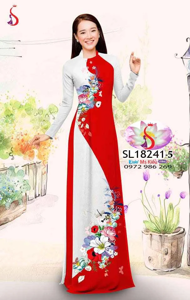 ÁO DÀI ĐẸP 2018 VỚI MẪU ÁO DÀI HOA HỒNG, LILY DESIGN SL18241