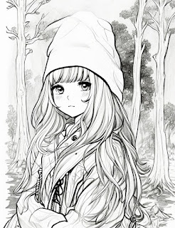 cute anime style girl in a camping site