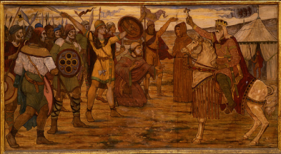 James Ward - Mural of Brian Boru Addressing Troops Before the Battle of Clontarf in 1014 - Location: Dublin City Hall - Source: https://dh.tcd.ie/clontarf/Before%20the%20Battle%3A%20James%20Ward%27s%20Mural%20