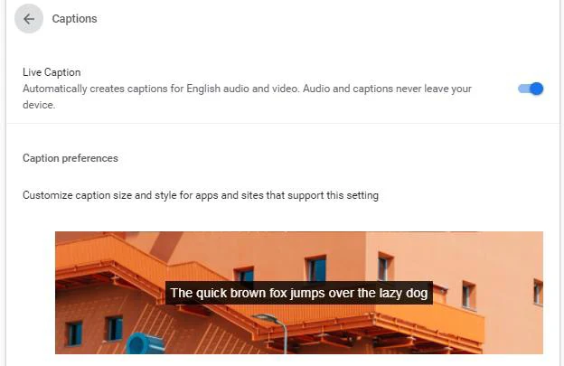 Live Caption Chrome PC