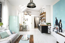 Salon - Agradables detalles en tono pastel para este precioso mini piso nordico