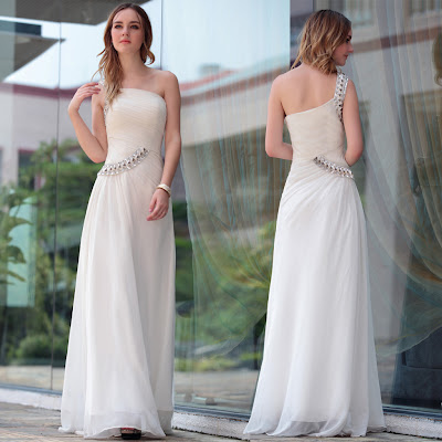 White One Shoulder Floor Length Dress