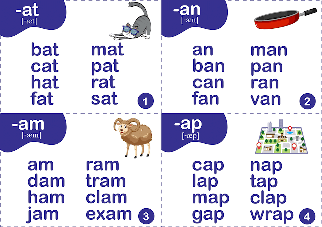 Short a sound words - printable flashcards for ESL students