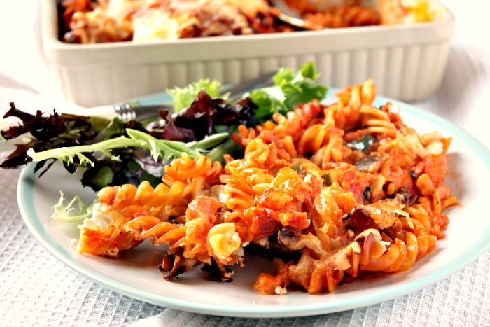 Chorizo, Mushroom and Mozzarella Pasta Bake