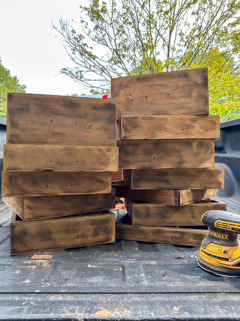 sanding antique storage drawers