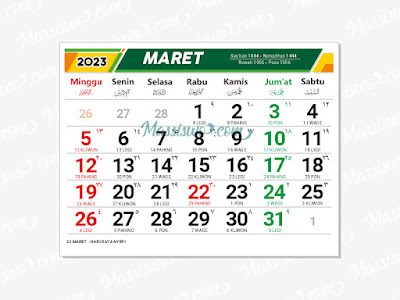 Template Kalender 2023 Bulan Maret