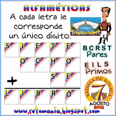 Alfamética, Criptoaritmética, Criptograma, Criptosuma, Juego de Letras, Juego de Palabras, Matemática y la Batalla de Boyacá, Batalla de Boyacá, Matemáticas y las Fiestas Patrias, Retos matemáticos, Desafíos matemáticos, Problemas matemáticos