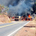 Carretas explodem em acidente na BR-135 e pista é totalmente interditada