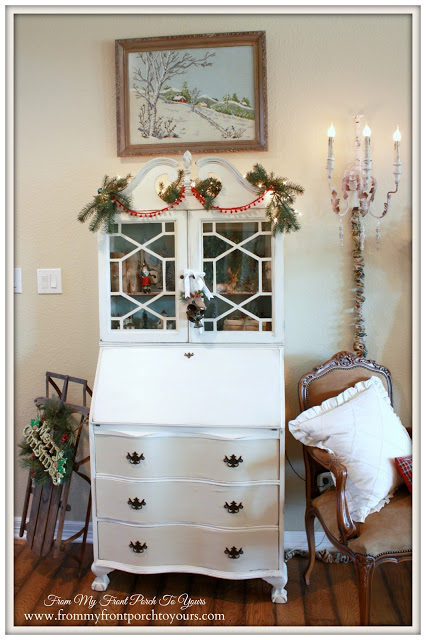 Farmhouse Style Christmas-Vintage Secretary-Vintage Sled- From My Front Porch To Yours