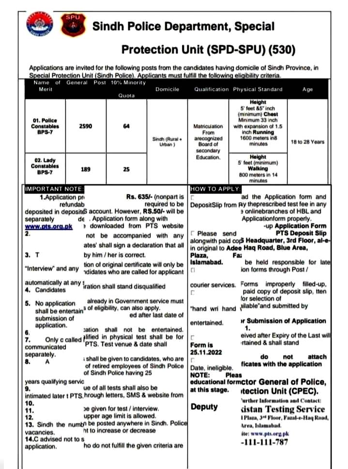 Sindh Police SPU Jobs 2022 Latest Announcements- SPU Jobs 2022-2023