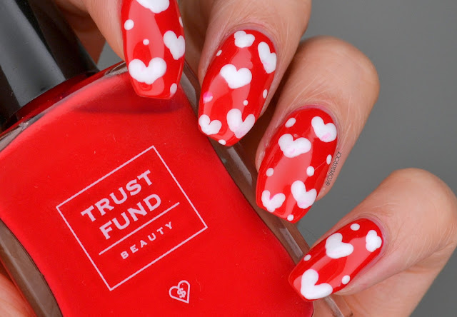 Red and White Hearts Nail Art