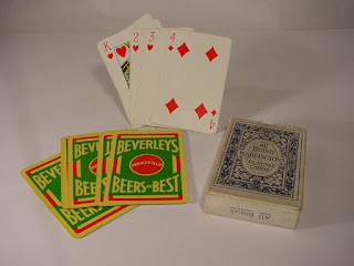 Vintage playing cards with adverts for Beverley's Beers on the back