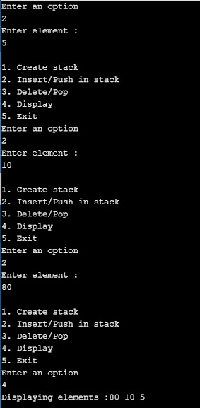 Insertion and Display in Stack using Array