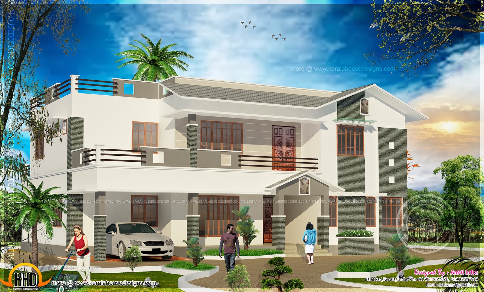  5  bedroom  house  elevation with floor plan  Kerala  home  