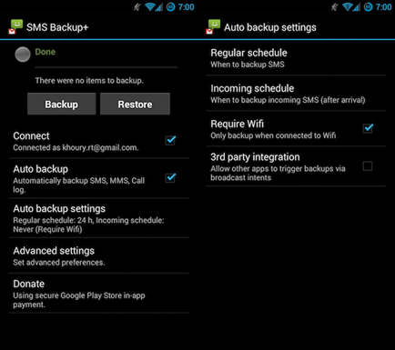 Sms auto backup settings