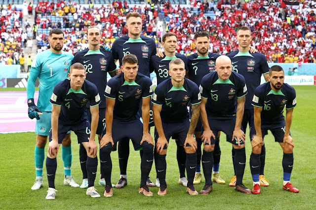 SELECCIÓN DE AUSTRALIA. Temporada 2022-23. Mathew Ryan, Jackson Irvine, Harry Souttar, Craig Goodwin, Mathew Leckie, Aziz Behich. Kye Rowles, Fran Karačić, Riley McGree, Aaron Mooy, Aziz Behich. SELECCIÓN DE TÚNEZ 0 SELECCIÓN DE AUSTRALIA 1 Jueves 26/11/2022, 11:00 horas. XXII Copa Mundial de fútbol de la FIFA Catar 2022, fase de grupos, Grupo D, jornada 2. Al Wakrah, Catar, estadio Al Yanub: 41.823 espectadores. GOLES: ⚽0-1: 23’, Mitchell Duke.